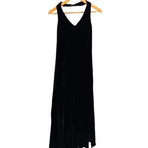 Vintage Y2K Handmade Black Velvet Side Slit Halter Maxi Dress